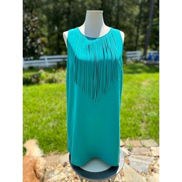 Sugarlips Fringe dress Crew Neck Turquoise Large - Picture 1 of 5